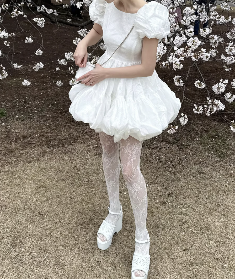 Flower petal jacquard balloon one-piece | ファッション通販