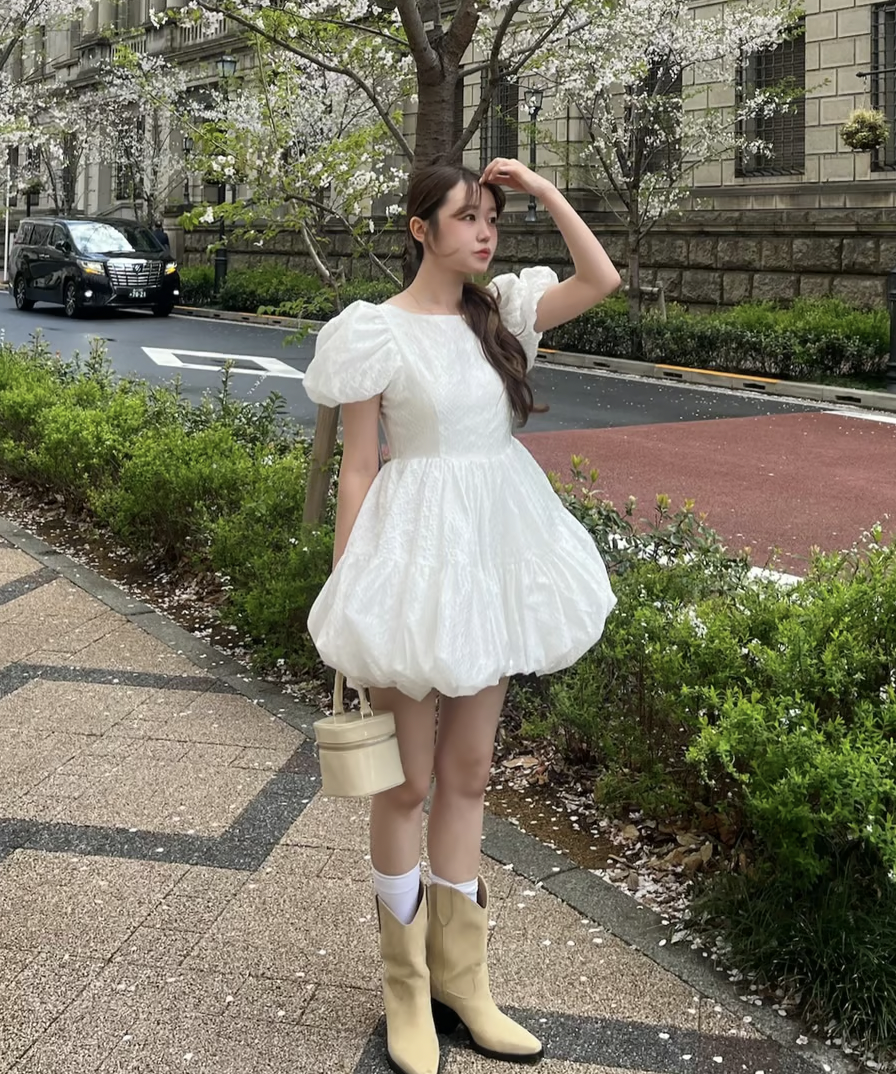 ワンピース Flower petal jacquard balloon one-piece Flower petal jacquard balloon one-piece | ファッション通販