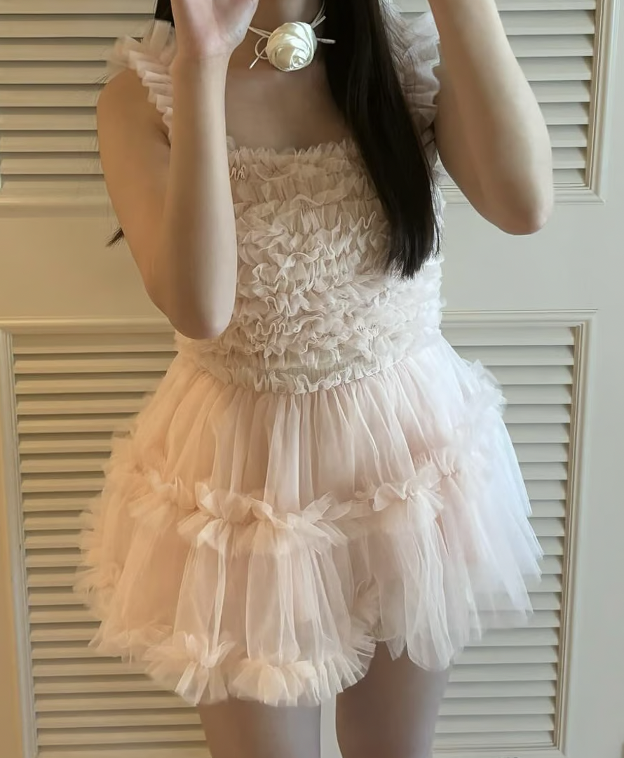 新品Ballerina fairy tulle peplum tops pink Ballerina