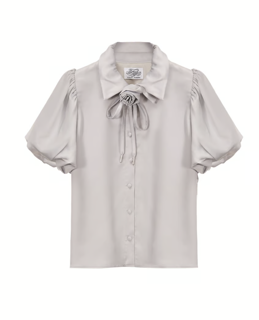 Rose choker satin puff blouse | ファッション通販サイト NUGU
