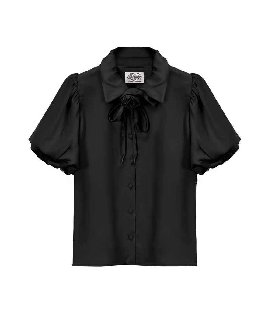 Rose choker satin puff blouse | ファッション通販サイト NUGU