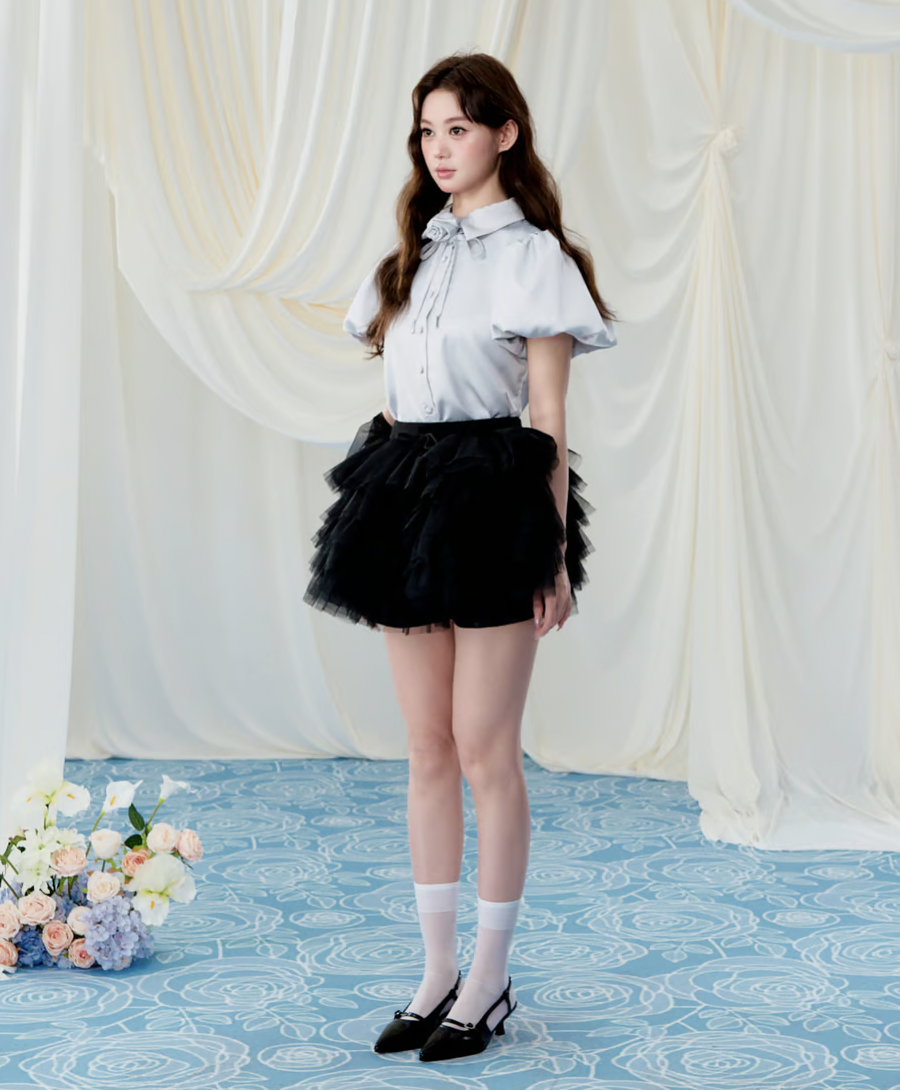 Rose choker satin puff blouse | ファッション通販サイト NUGU
