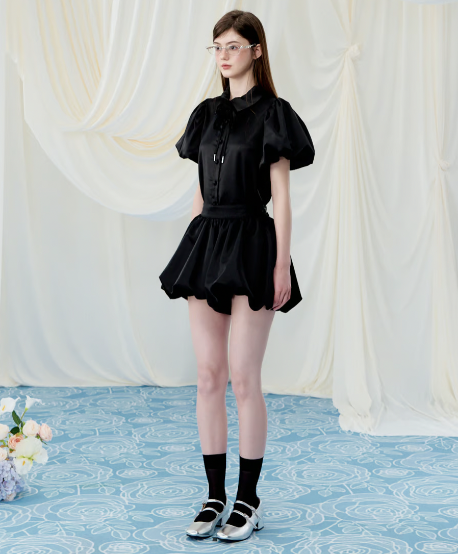 Rose choker satin puff blouse | ファッション通販サイト NUGU