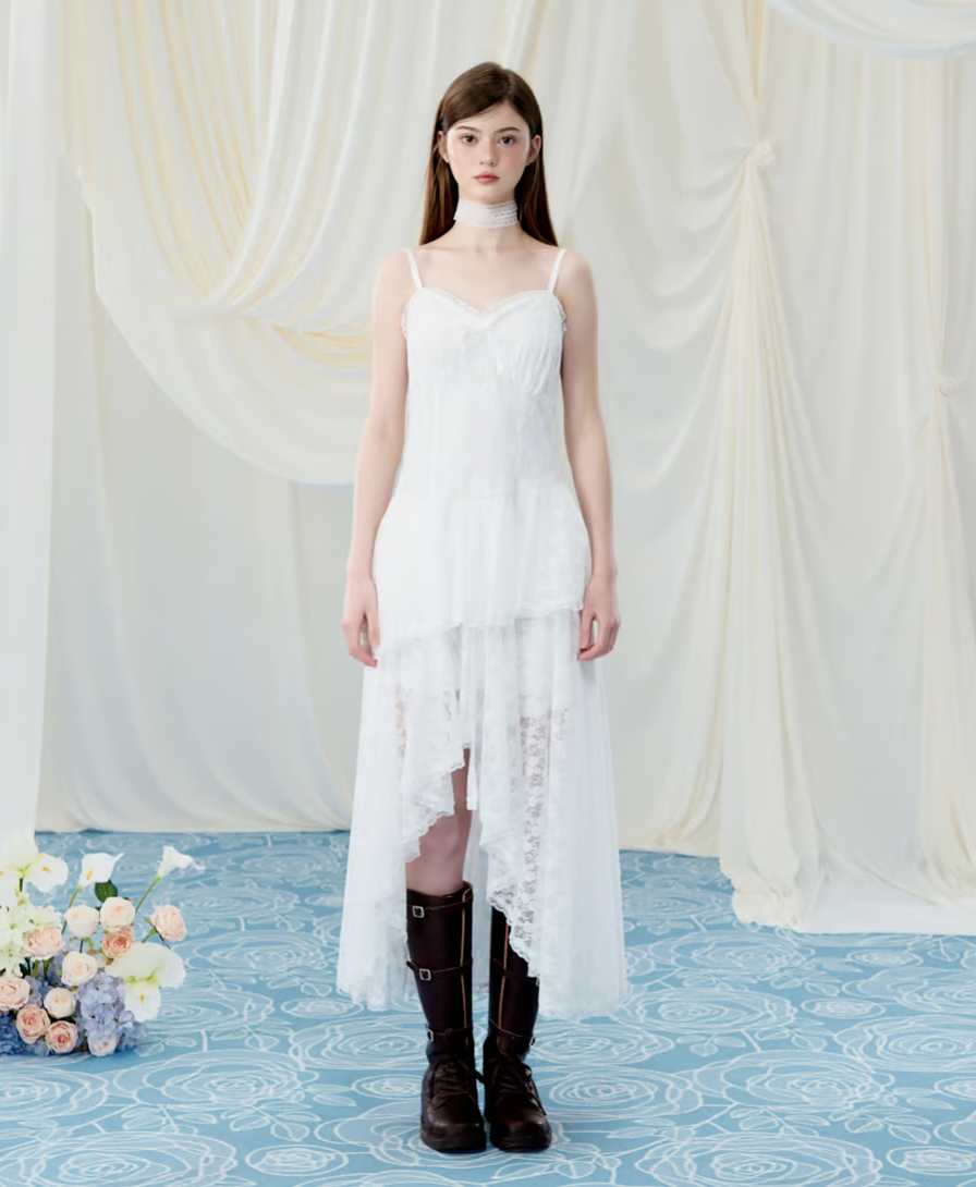 asymmetry lacy cami one-piece | ファッション通販サイト NUGU