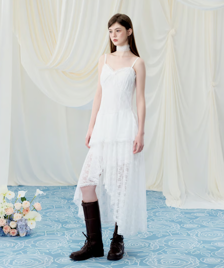 asymmetry lacy cami one-piece | ファッション通販サイト NUGU