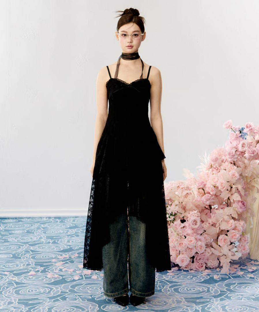 asymmetry lacy cami one-piece | ファッション通販サイト NUGU