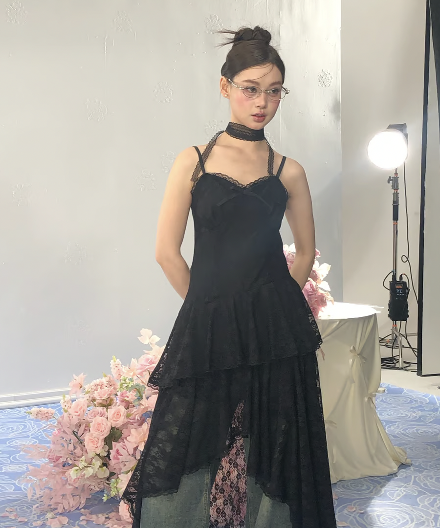 asymmetry lacy cami one-piece | ファッション通販サイト NUGU
