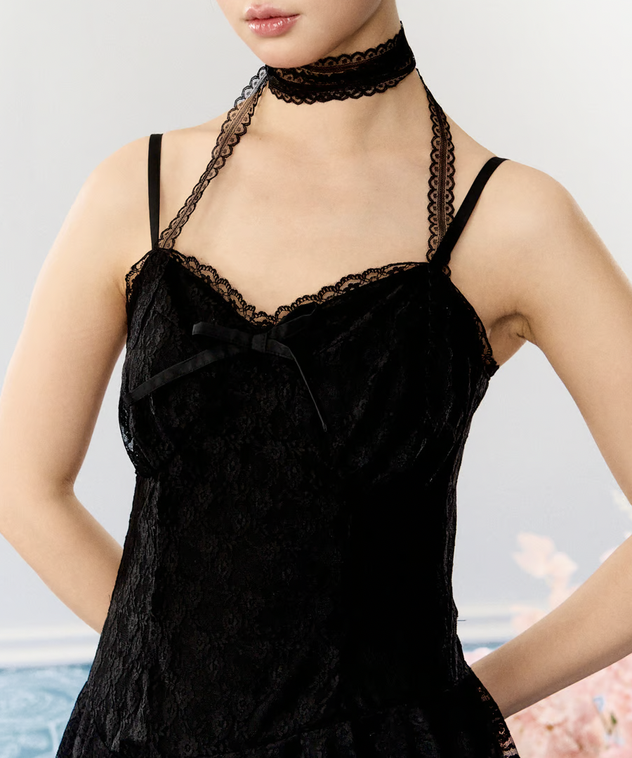 ワンピース asymmetry lacy cami one-piece (black) asymmetry lacy cami one-piece | ファッション通販サイト NUGU