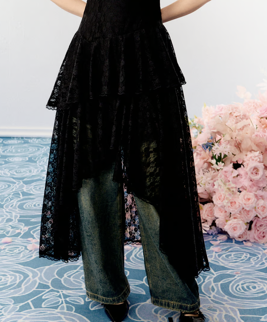 asymmetry lacy cami one-piece | ファッション通販サイト NUGU