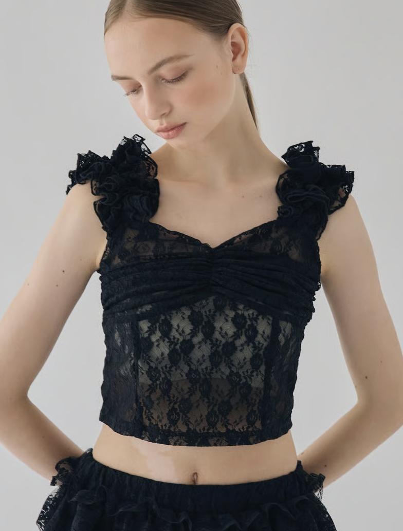 T. japan frill bustier ビスチェ　ブラック girly lace frill bustier | ファッション通販サイト NUGU
