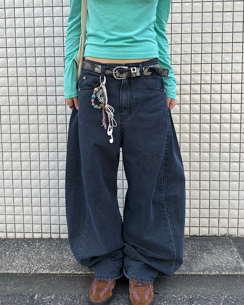 ストライプワイドサマーデニムパンツ