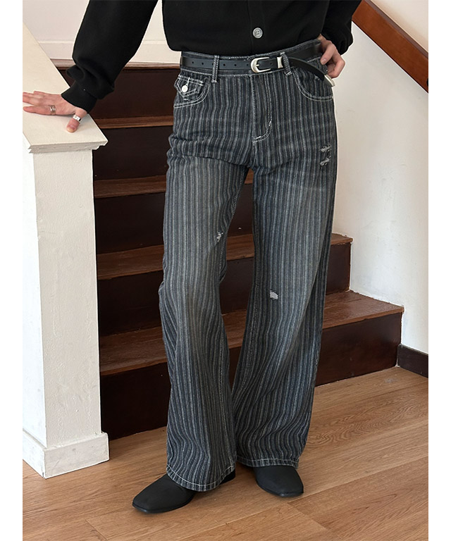 Unisex] Stripe brush semi wide denim pants | ファッション