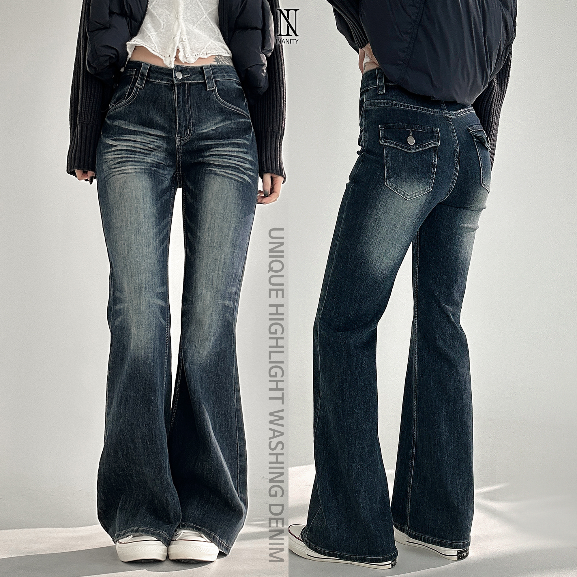 ウォッシュ加工 ブーツカット デニム