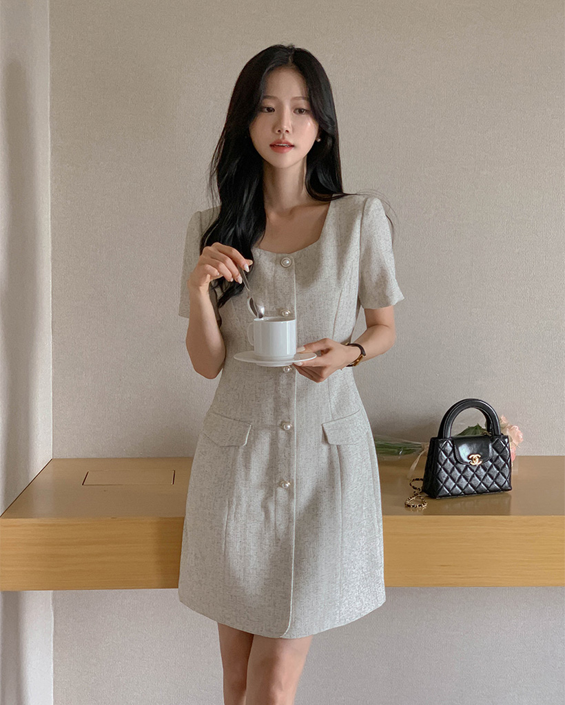 2color) スクエアネック ツイード ワンピース | ファッション通販