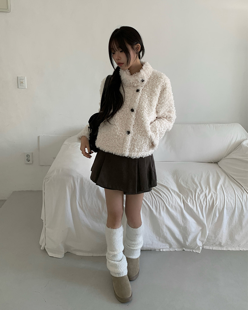 斜めブラックボタンボアショートジャケット | ファッション通販サイト NUGU