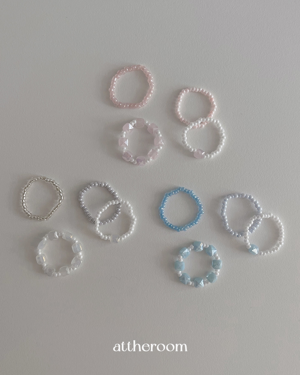 [4ps] クリスタルビーズリングセット(3color)