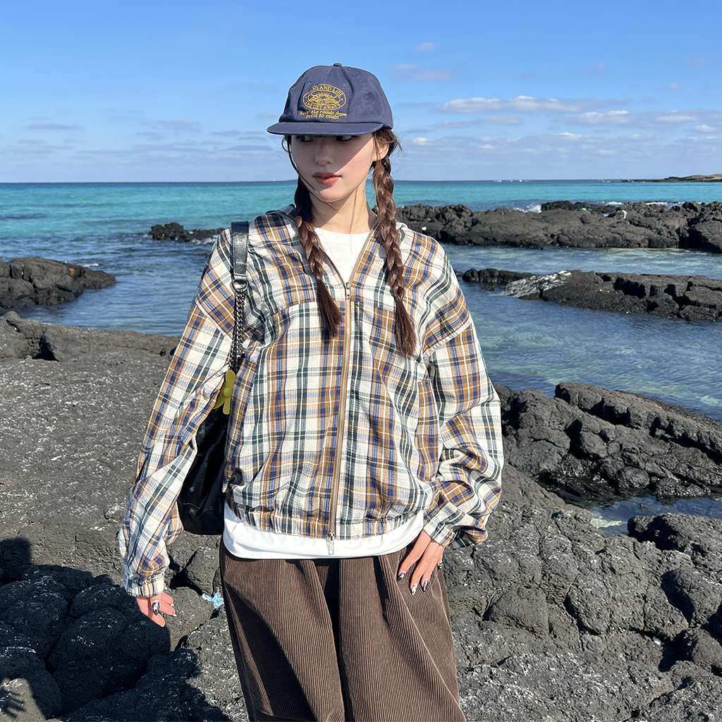 (ユニセックス) コットンチェックウインドブレーカー