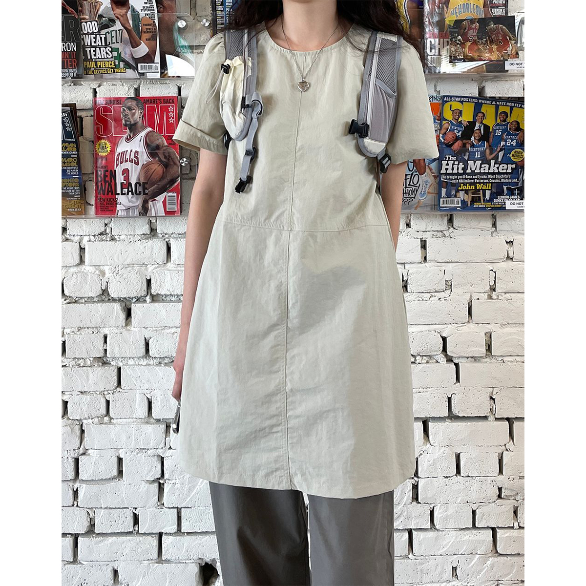 ミニラウンドネックレイヤードワンピース