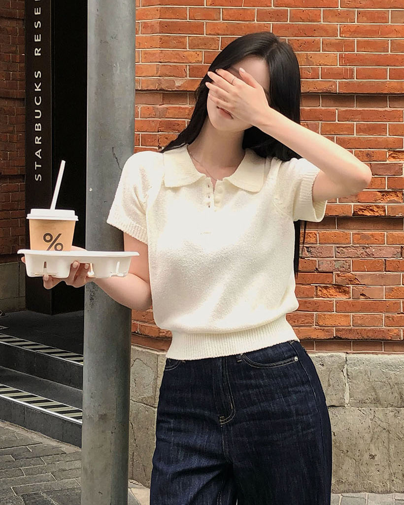 ORIGINAL/4color]カラーネックブクル半袖ニット | ファッション