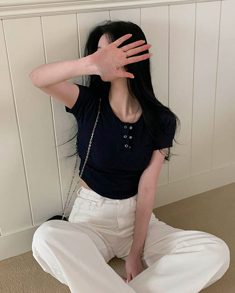 [6color] リブボタンシャーリング半袖Tシャツ