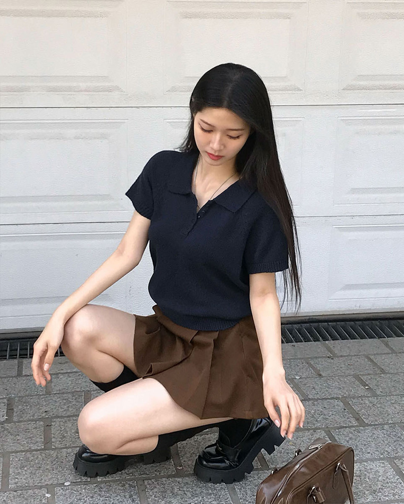 ORIGINAL/4color]カラーネックブクル半袖ニット | ファッション