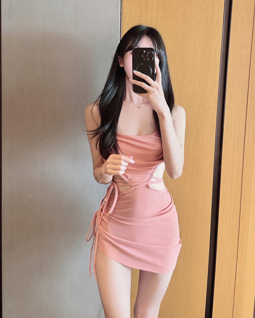 スリットストラップアシンメトリーシャーリングモノキニ