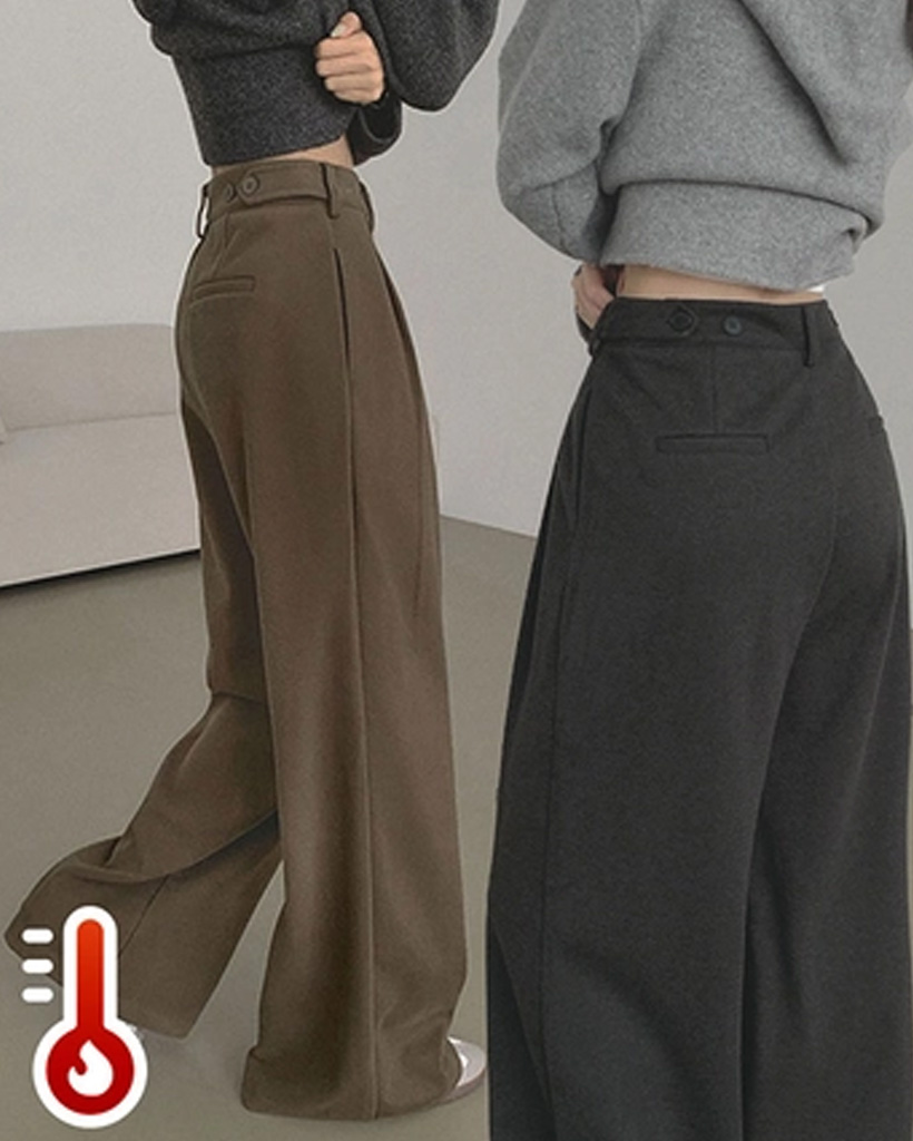 [選べる着丈] 裏地付きウールタッチピンタック ワイドスラックス