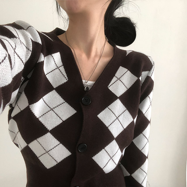 4color]アーガイルVネックカーディガン | ファッション通販サイト NUGU