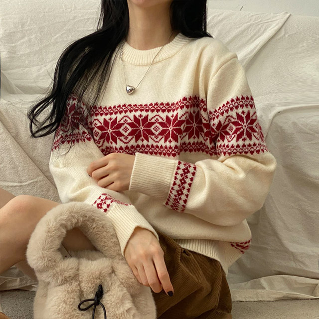 3color)ノルディック柄ラウンドニット | ファッション通販サイト