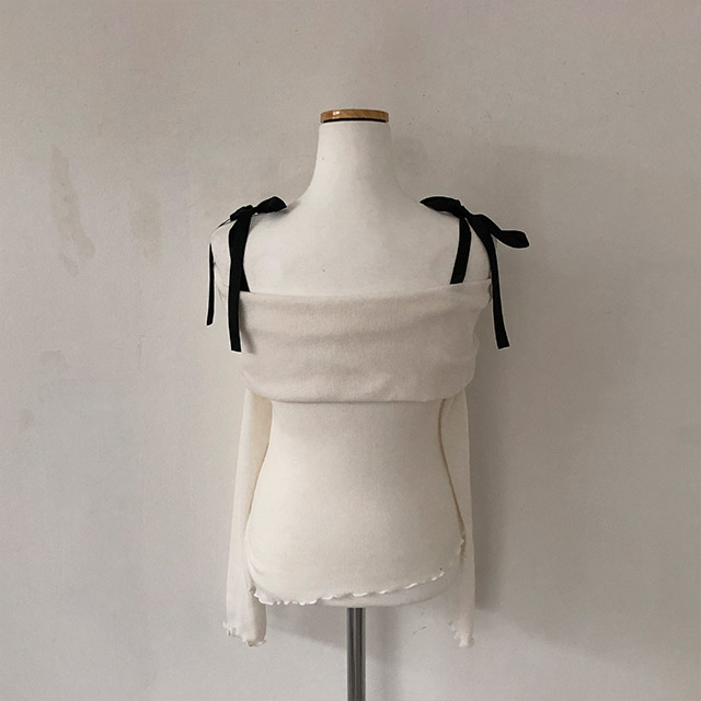 3color]バイカラーリボンオフショルニット | ファッション通販サイト NUGU