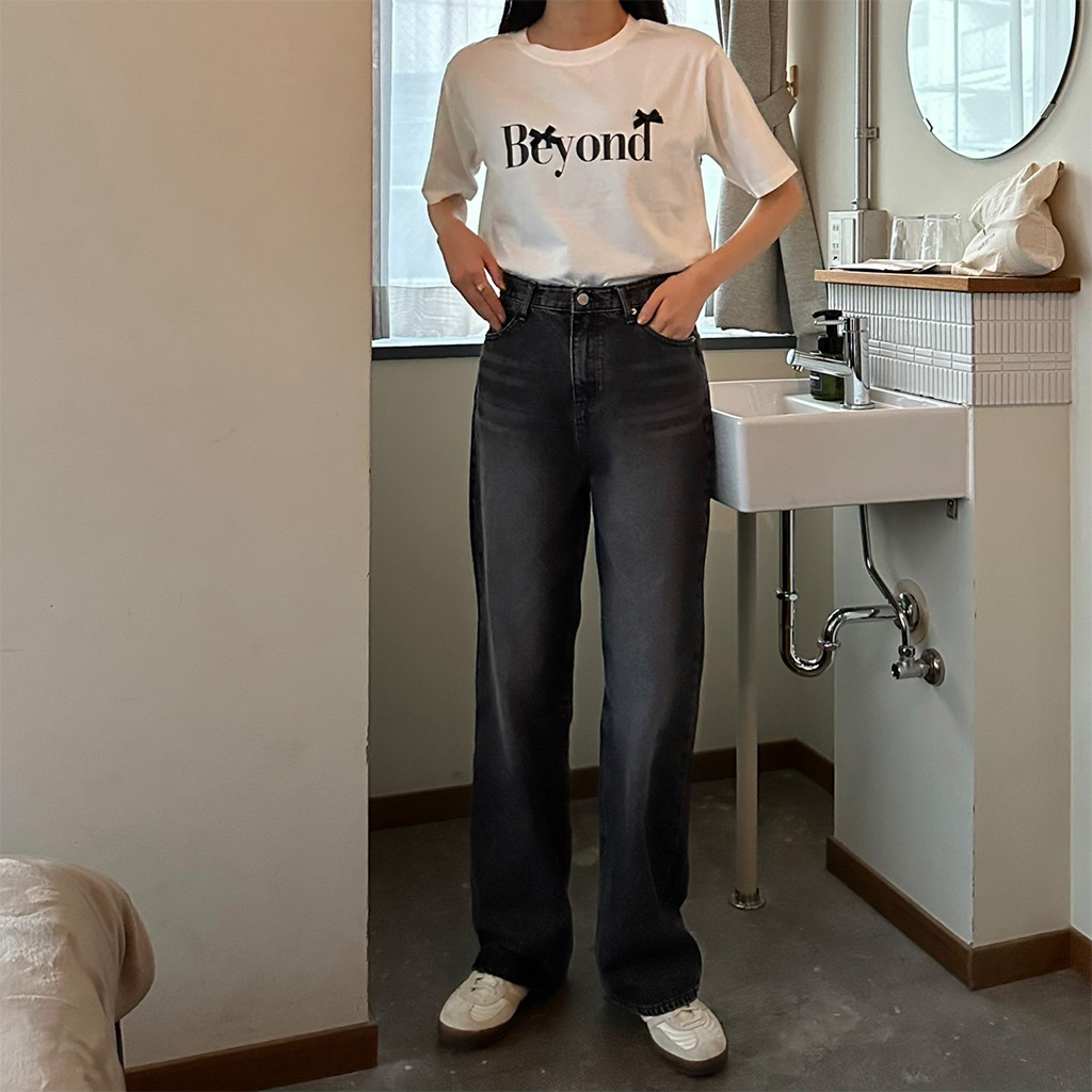 ブラック ストレートデニム ダークウォッシュ ウォッシュストレートブラックデニムパンツ | ファッション通販