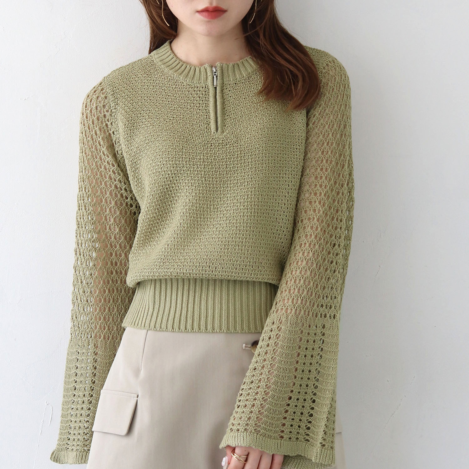 dries van noten 浮き出しプリントのシルクプルオーバー 透かし編みジッププルオーバー(986-12613) | ファッション通販