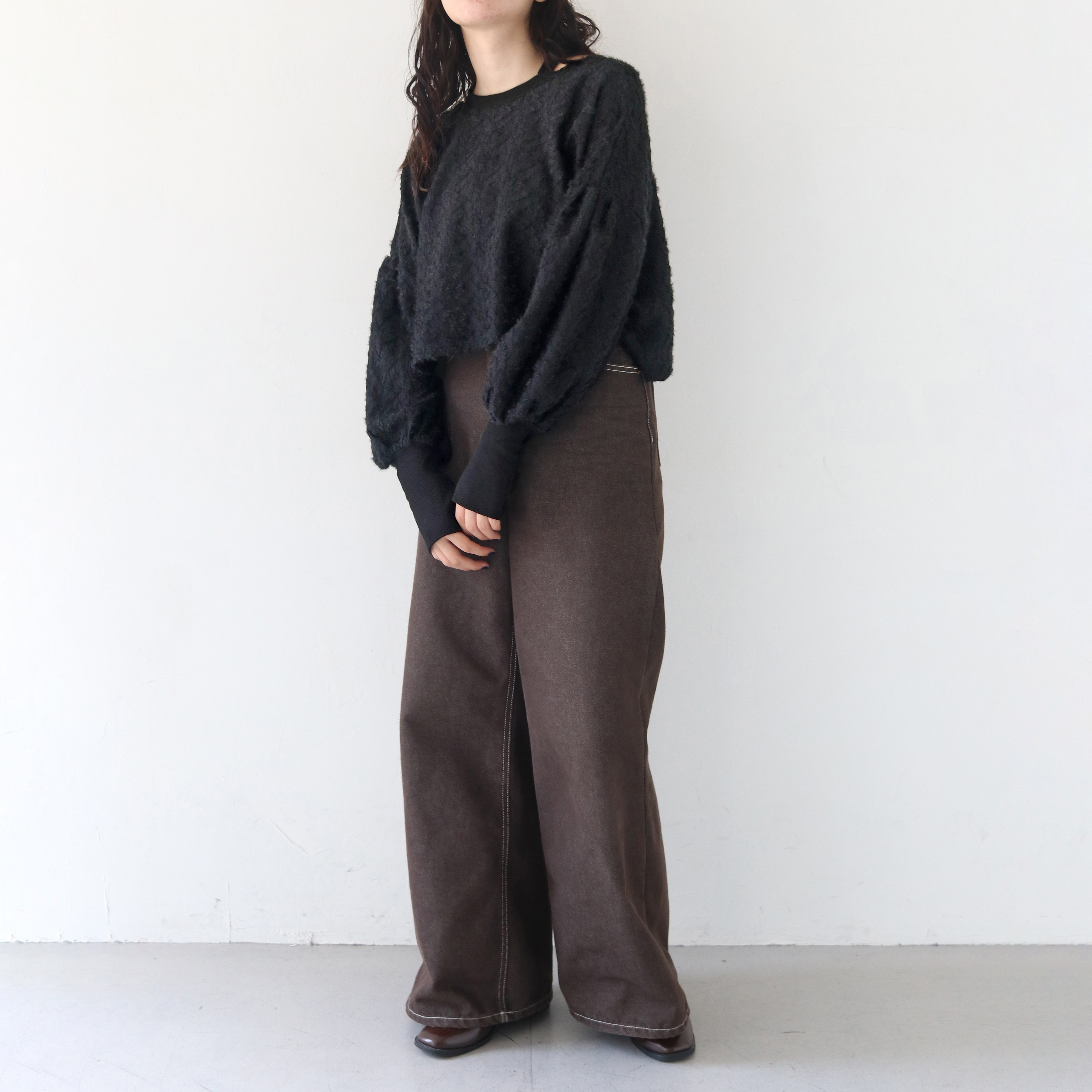 新品 25ss 今季 IENA メッシュアメスリプルオーバー チャコールグレー 強撚スムース スクエアドットプリント 半袖スキッパープル