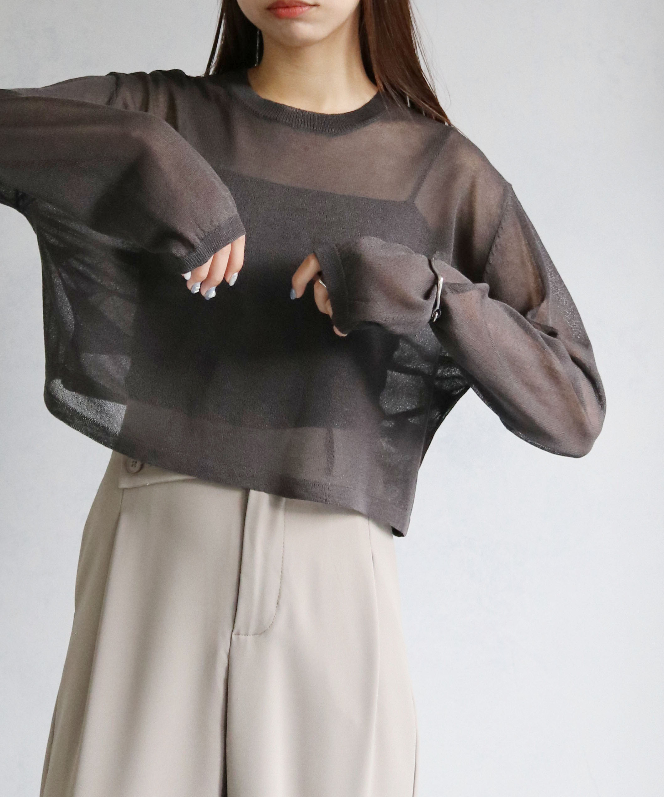 バックストリングシアーニットトップス (986-10741