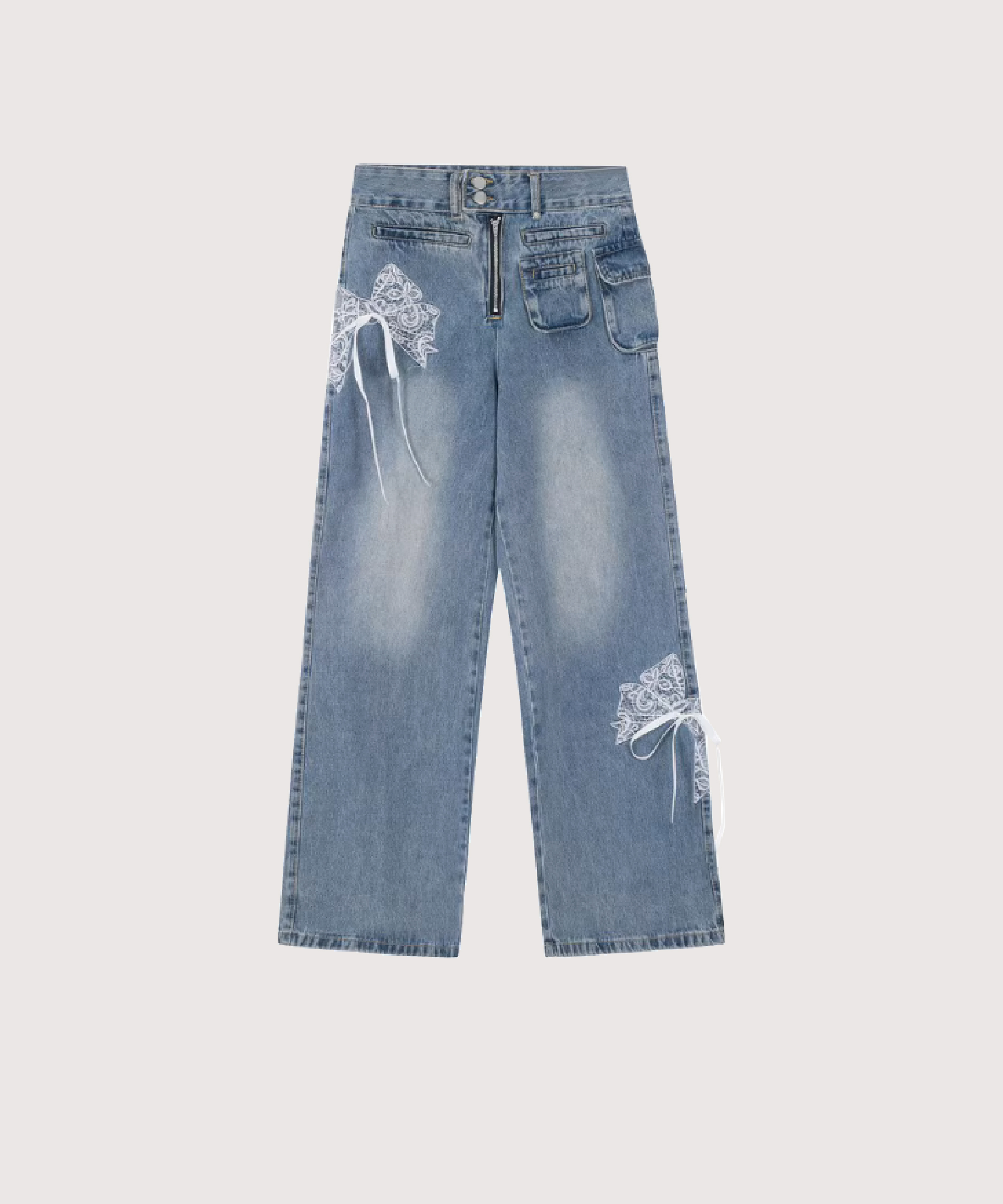 レースバタフライワイドデニムパンツ | ファッション通販サイト NUGU