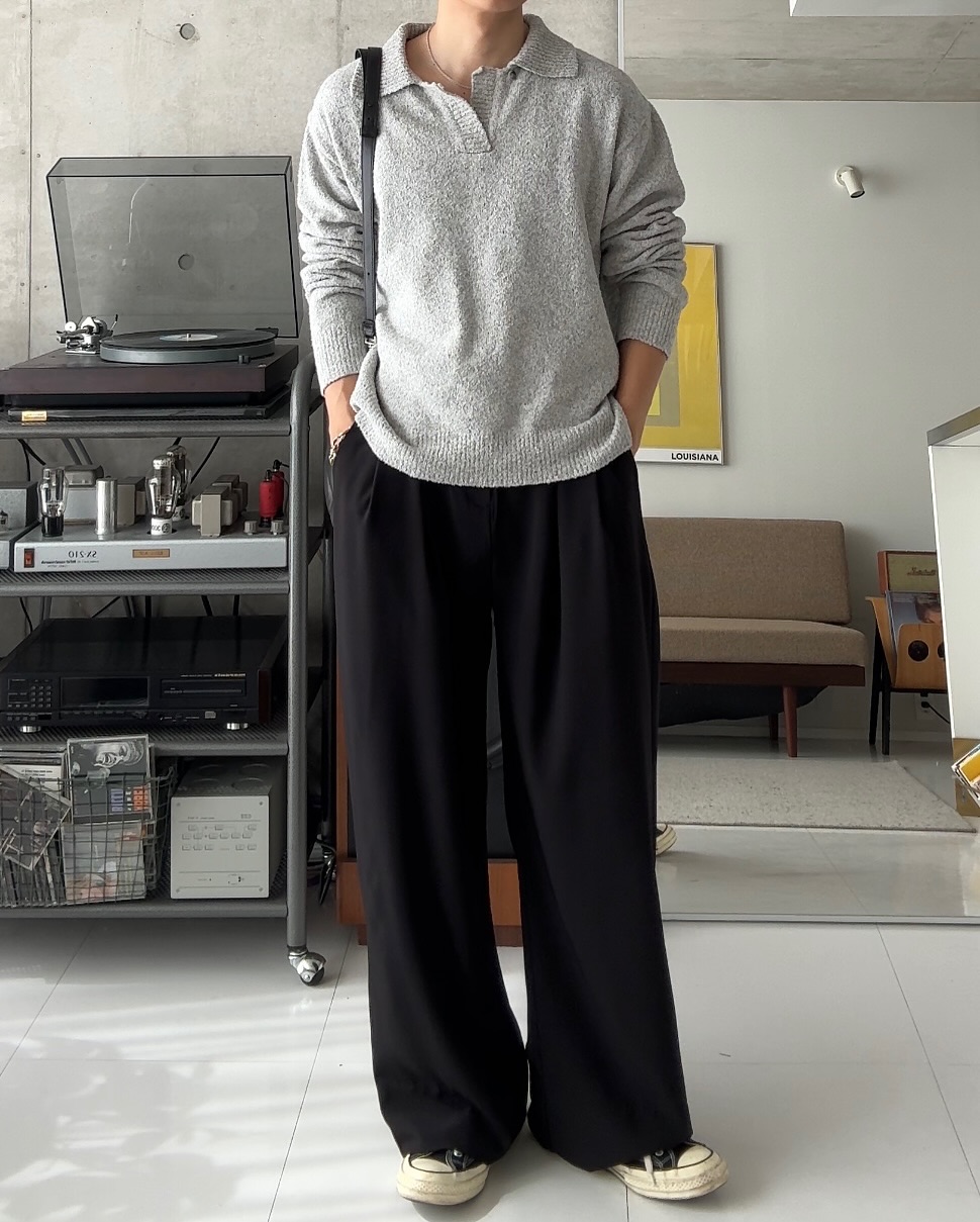 1回再販](ORIGINAL) インバーテッドタックワイドスラックス (black