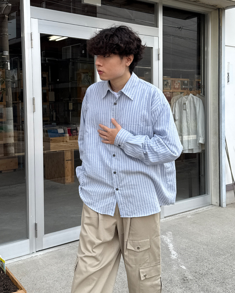 Ichiさん）usaat うさとの服 青とベージュのストライプ カジュアルパンツ Ichiさん）usaat うさとの服 青とベージュのストライプ