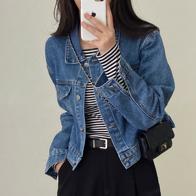 秋クロップドデニムルーズフィットジャケット | ファッション