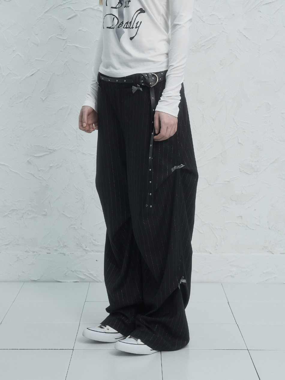 RIBBON STRIPE PANTS / BLACK
