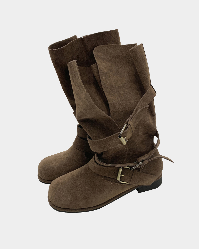 WOMAN)バックルスエードミドルブーツ | ファッション通販サイト NUGU
