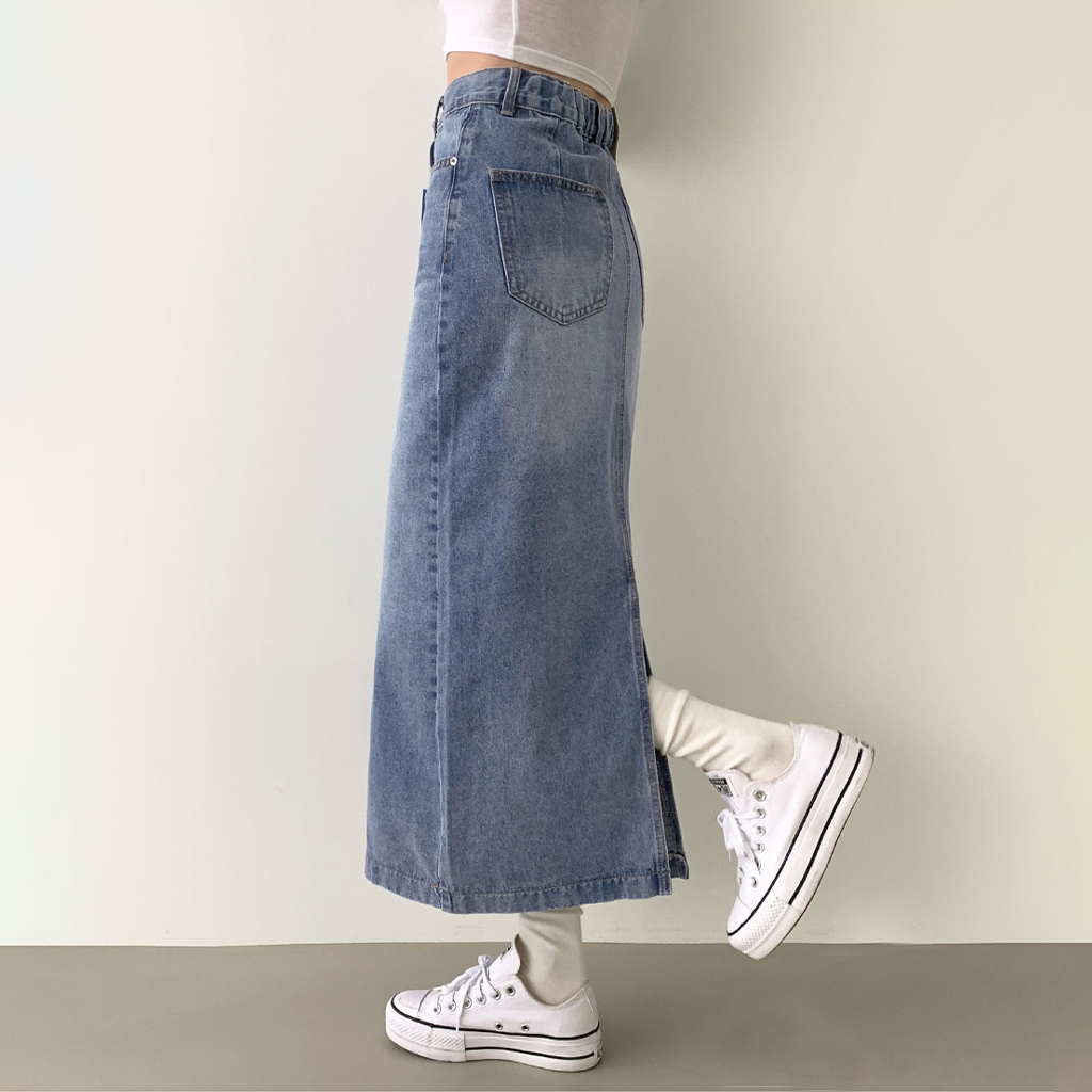 short/basic] ウォッシュデニムロングスカート | ファッション通販