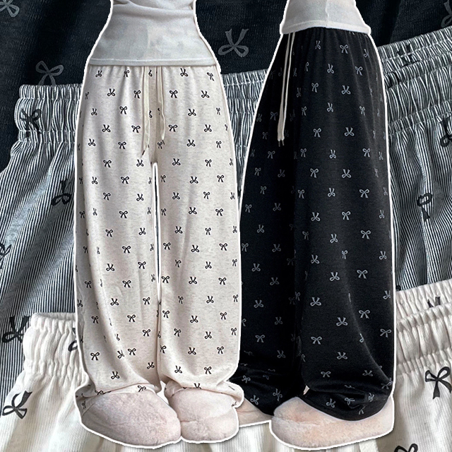 裏起毛リボンウエストゴムパジャマパンツ