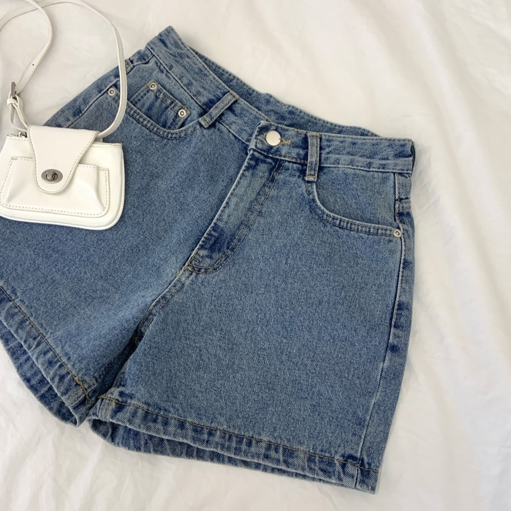 デイリーハイウエストベーシックデニムショートパンツ