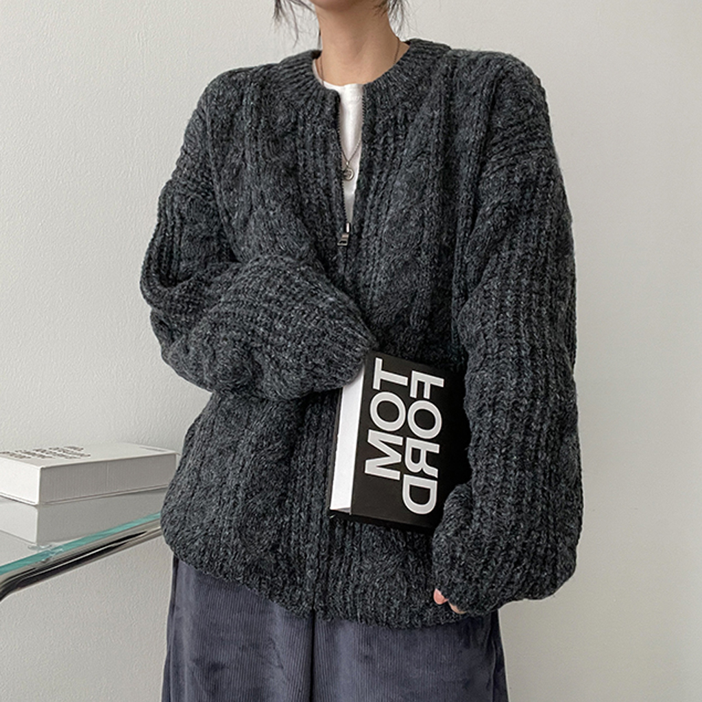 ツイストニットジップアップカーディガン(4color)