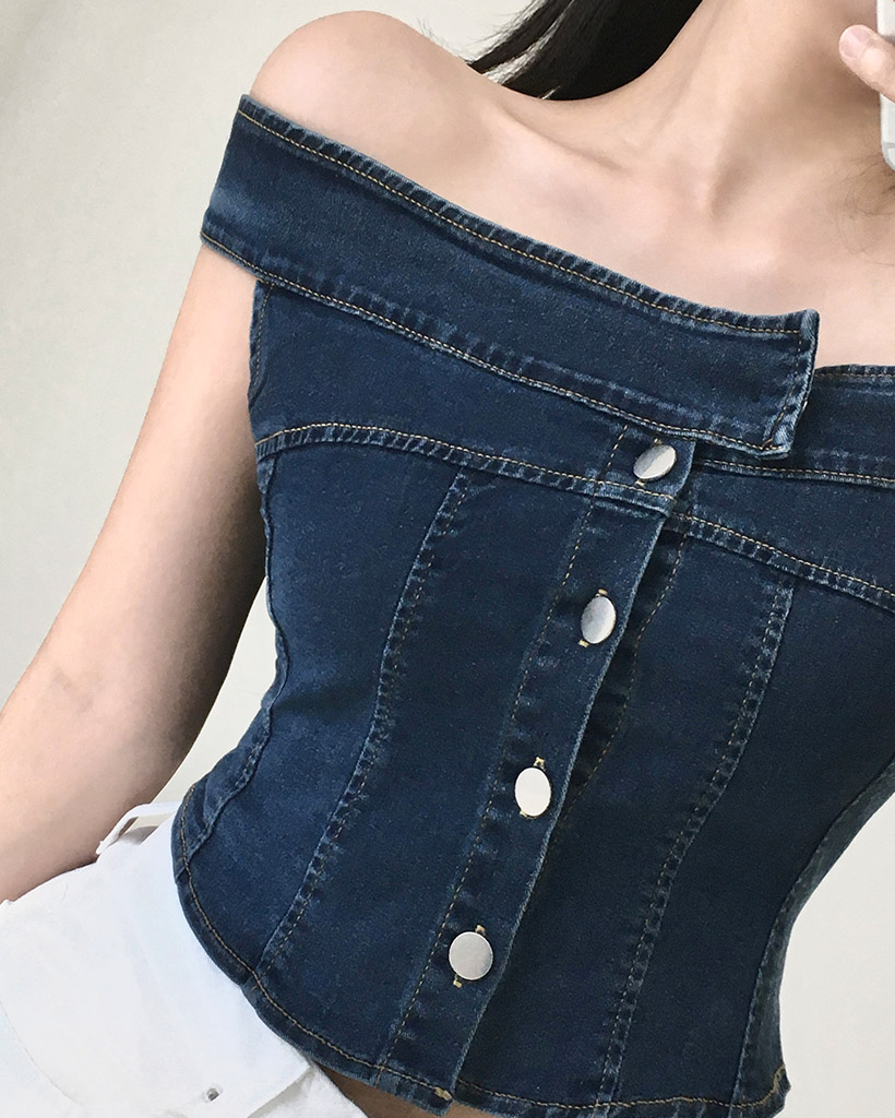 Misha&Puff Half Moon Top/TNS デニム デニムオフショルボタンチューブトップ | ファッション通販
