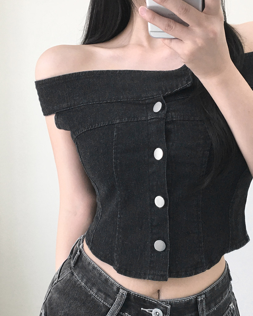 デニムオフショルボタンチューブトップ | ファッション通販