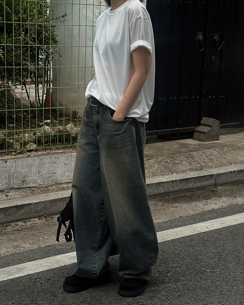 tumugu ツムグ　バルーンデニム ブラック　ワイド　F Chainロングワイドデニムパンツ | ファッション通販サイト NUGU