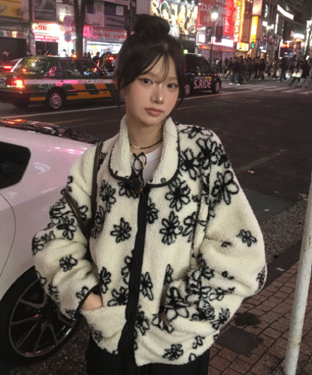 フラワーリバーシブルボアフリース