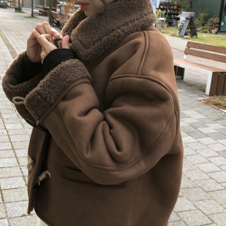 ORIGINAL) フード付き、スエードボアムートンコート | ファッション