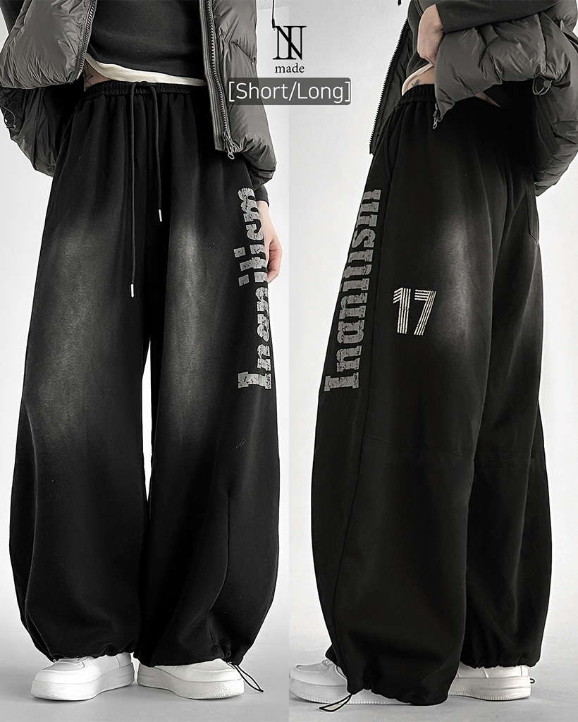 [ ユニセックス] 裏起毛 レタリング ワイドパンツ